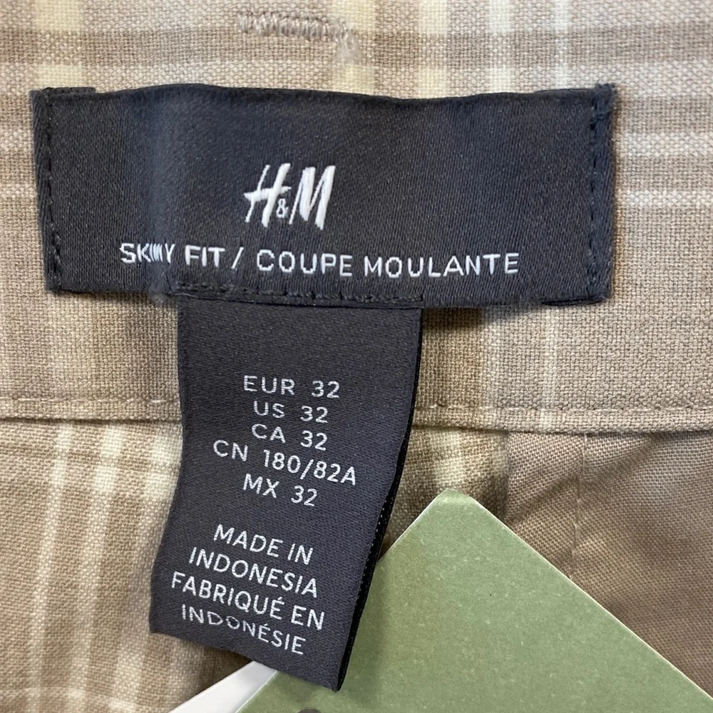 H&M Men's Beige Plaid Skinny Fit Cropped Trousers - NWT - Picture 3 of 10